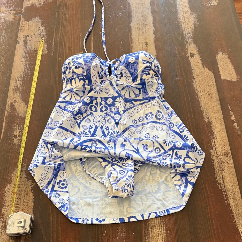 Blue and White Women's Swimwear